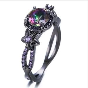 NWT! Colorful Multicolored Faceted Faux Stone in Black Metal Ring!